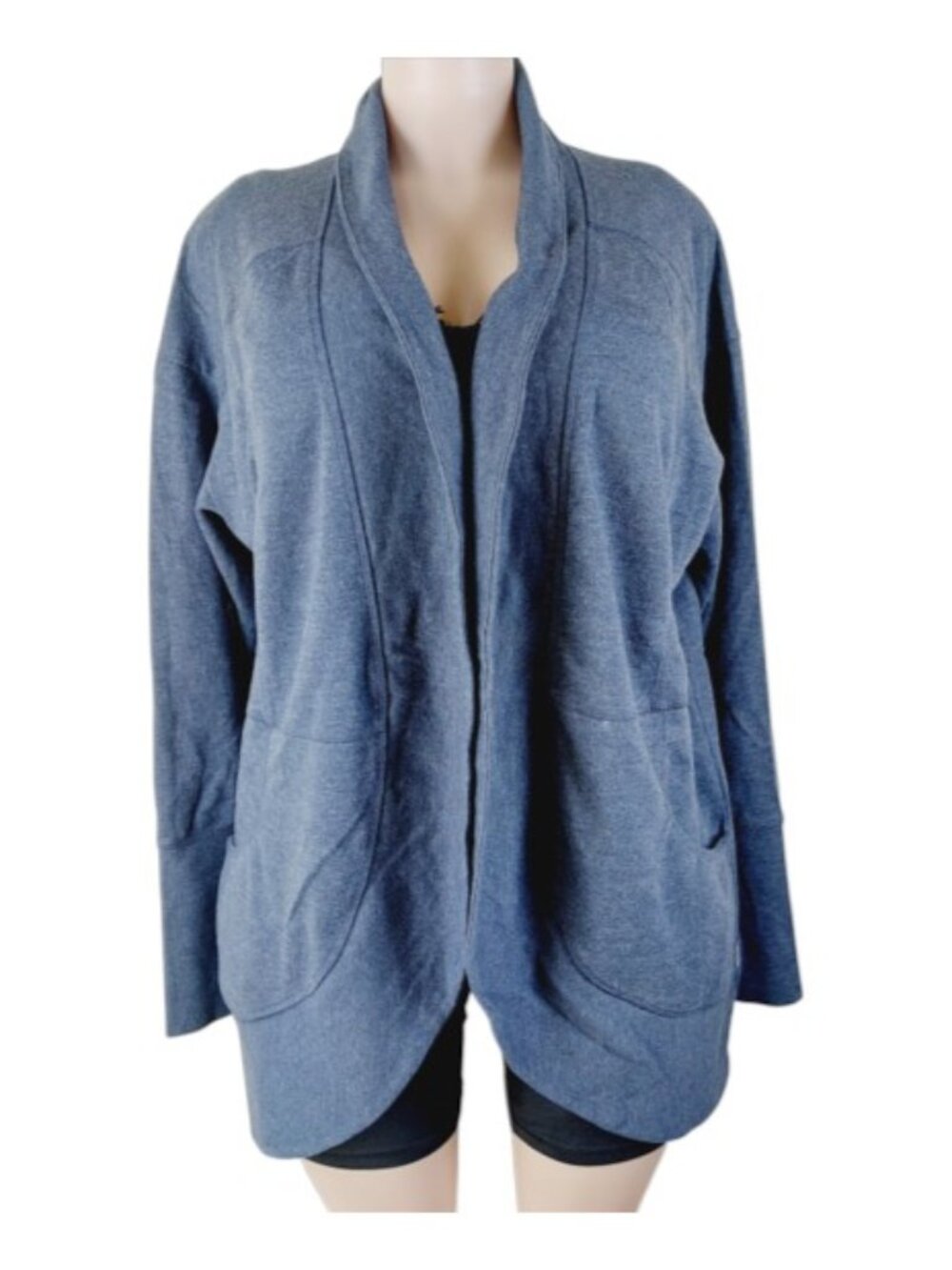 Eddie Bauer Women's Blue Camp Fleece Wrap Open-Front Cardigan Sweater Size XL